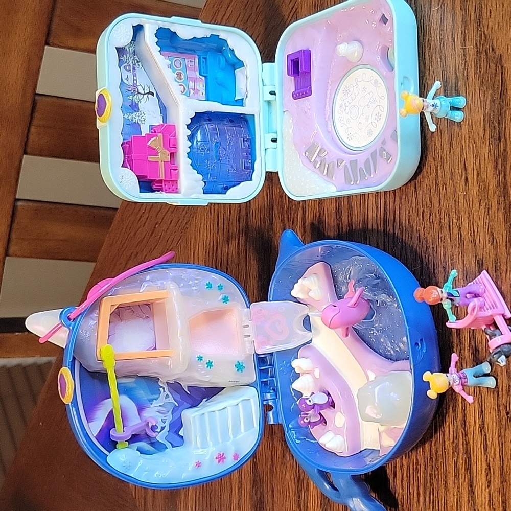 Polly Pocket 2019 Freezin Fun Narwhal & 2018 Hidden Hideout Compact Playsets Lot